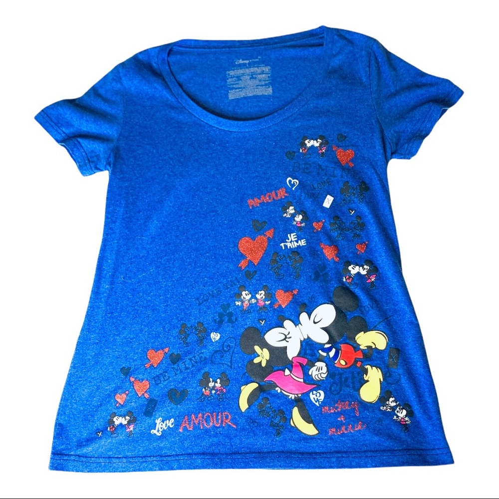 Disney Hearts Mickey and Minnie Mouse Blue Valentine’s Tee Shirt